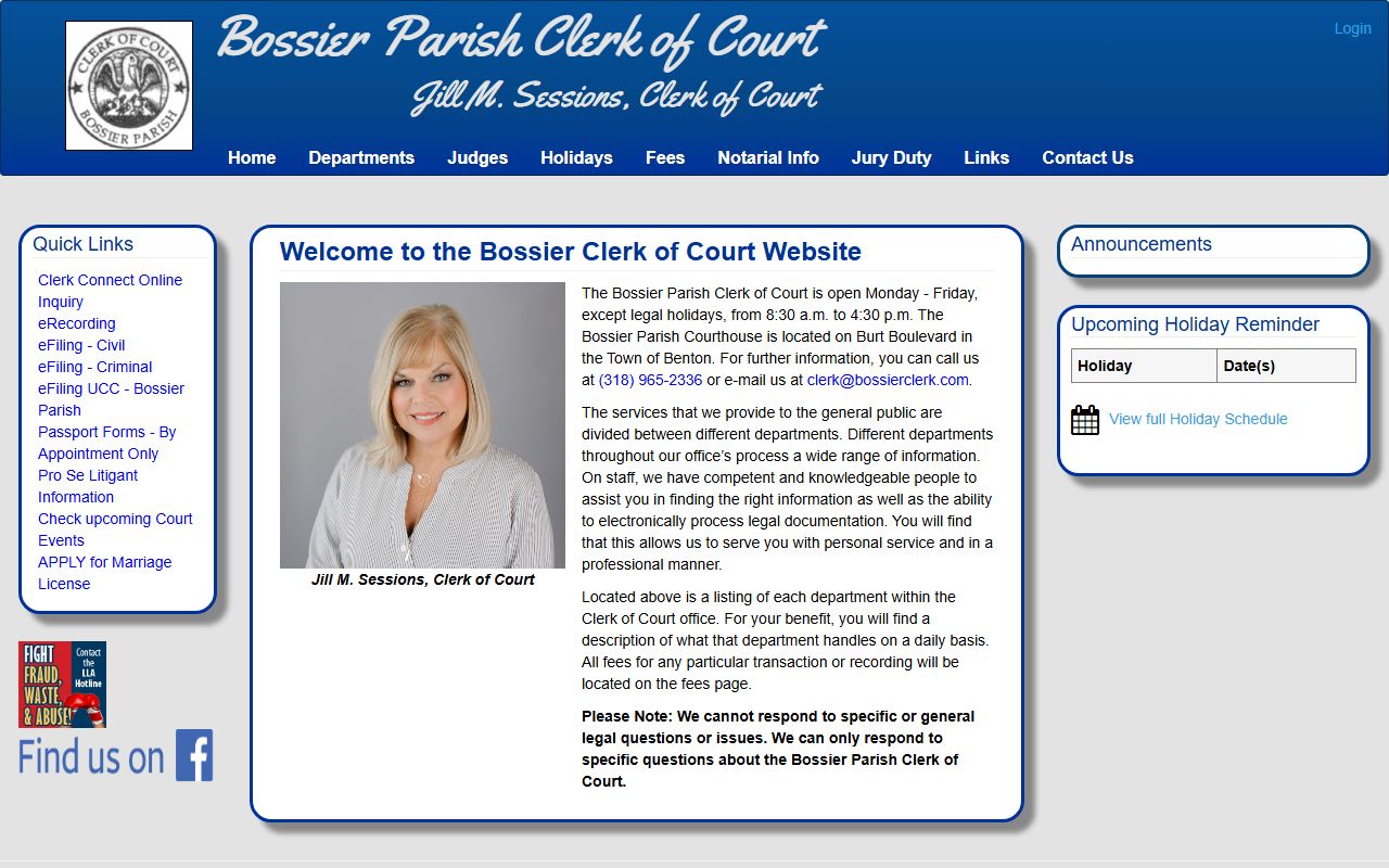 Bossier Parish Clerk of Court for Bossier City deed records in Louisiana