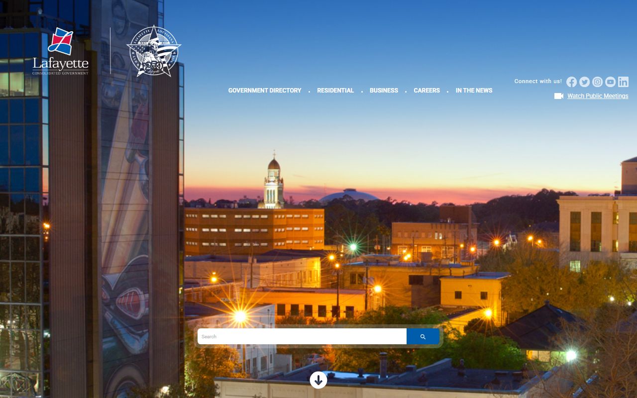 Lafayette city government website for Lafayette Louisiana