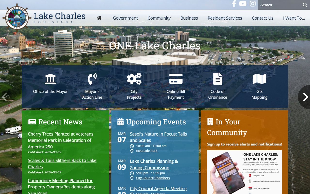 Lake Charles city government website for reference
