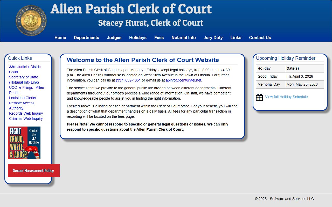 Allen Parish Clerk of Court website for deed records in Oberlin Louisiana