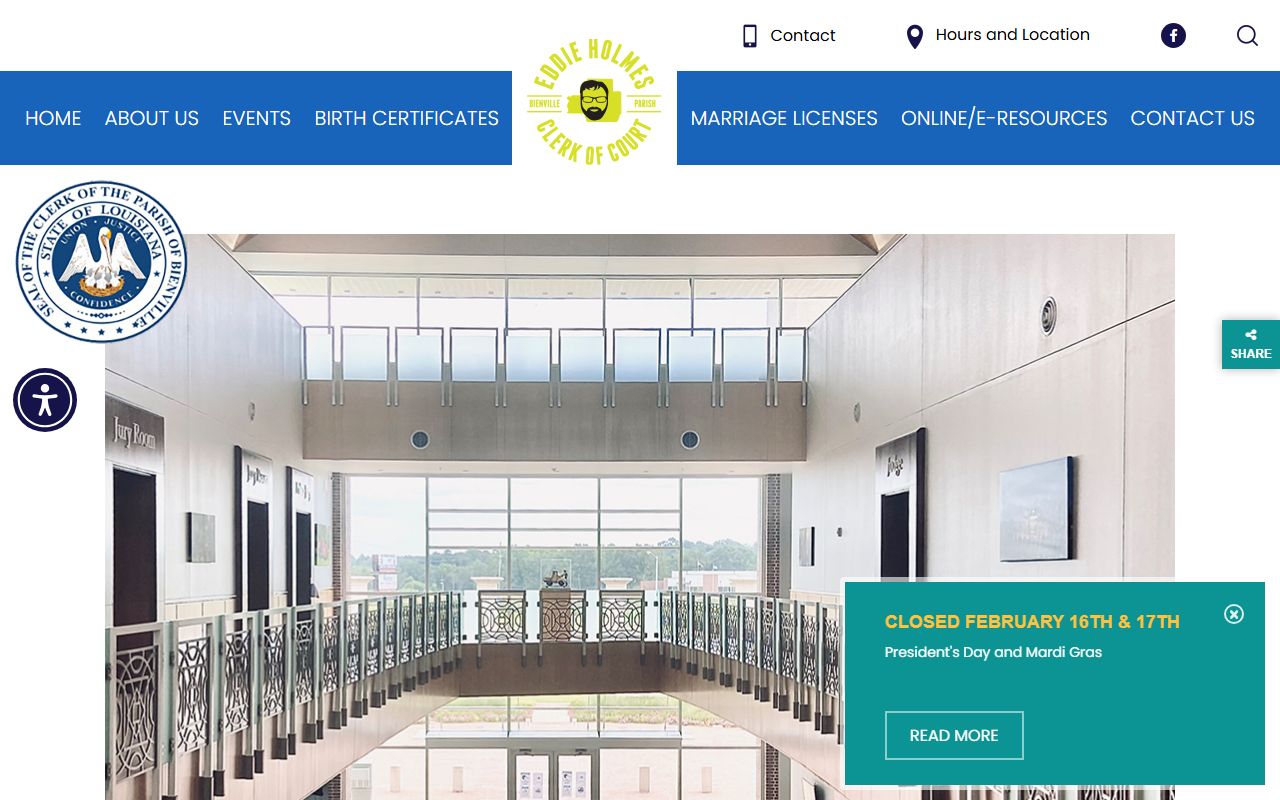 Bienville Parish Clerk of Court office for deed records in Arcadia Louisiana