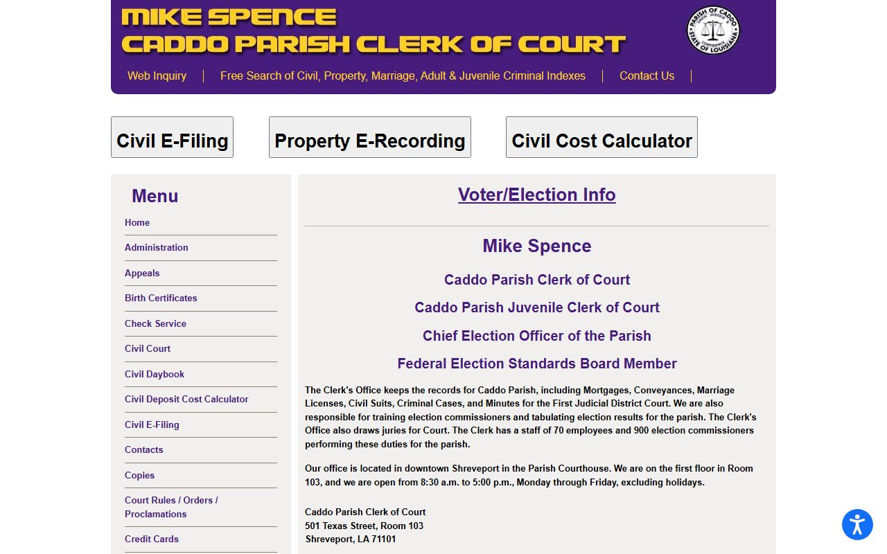 Caddo Parish Clerk of Court website for deed records in Shreveport Louisiana