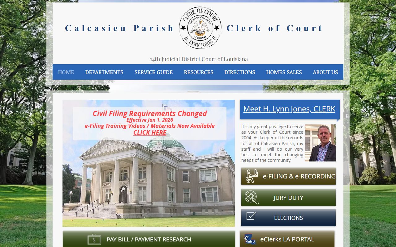 Calcasieu Parish Clerk of Court website for deed records in Lake Charles Louisiana