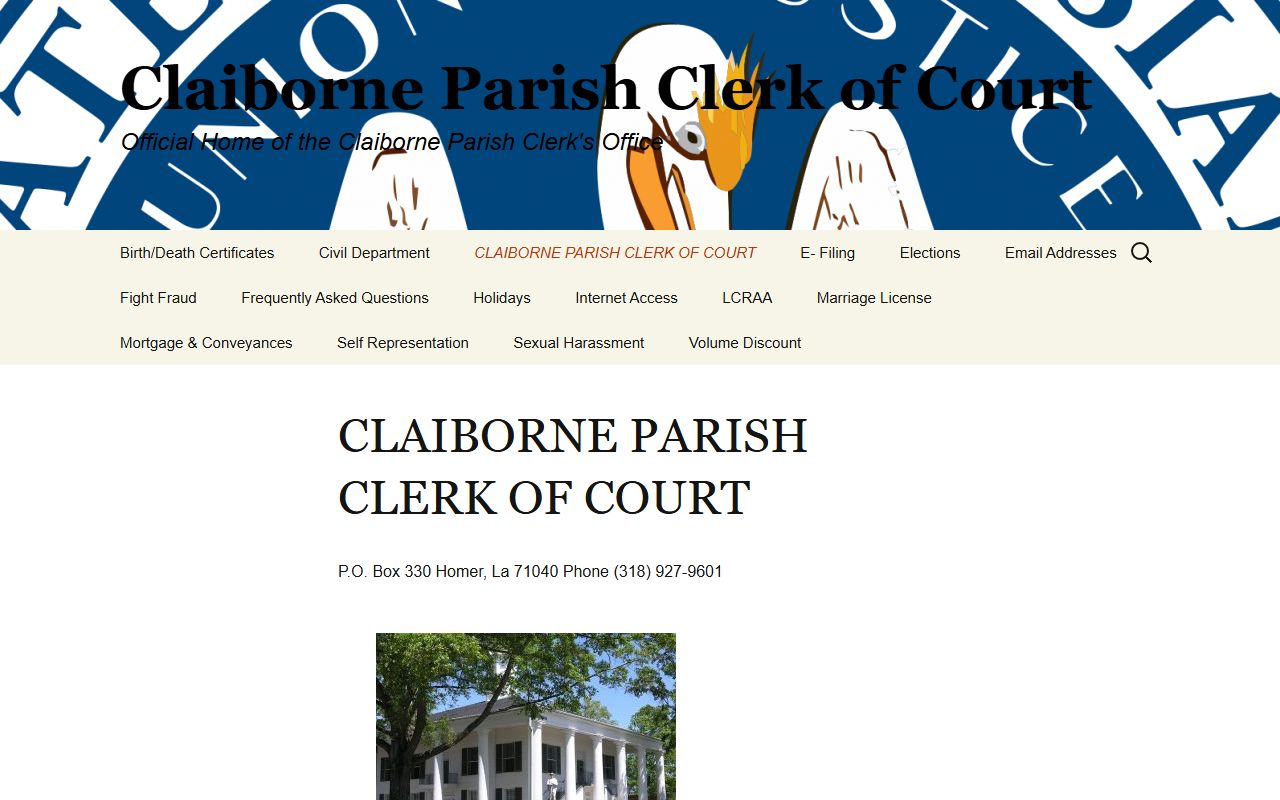 Claiborne Parish Clerk of Court website for deed records in Homer Louisiana