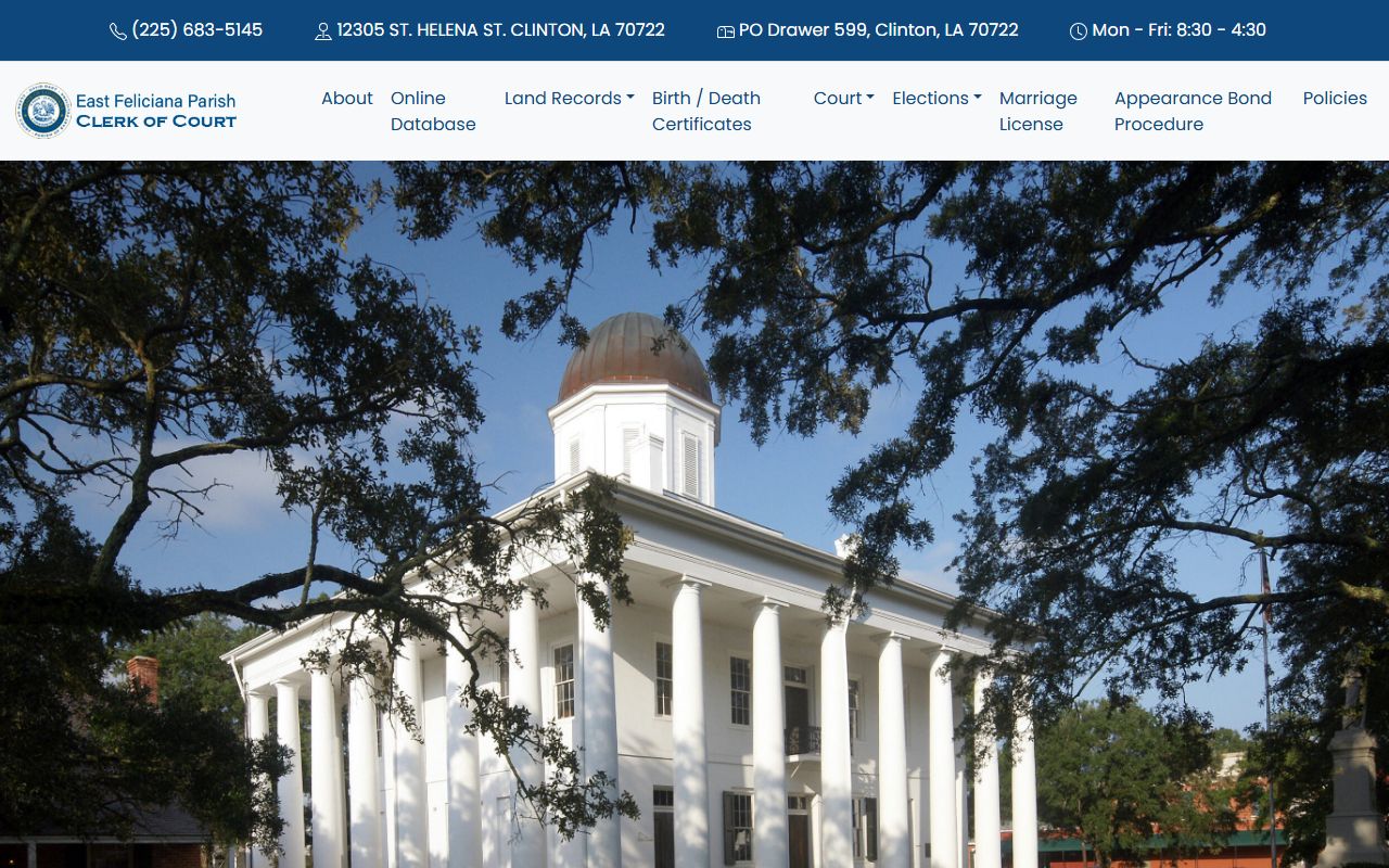 East Feliciana Parish Clerk of Court website for deed records in Clinton Louisiana