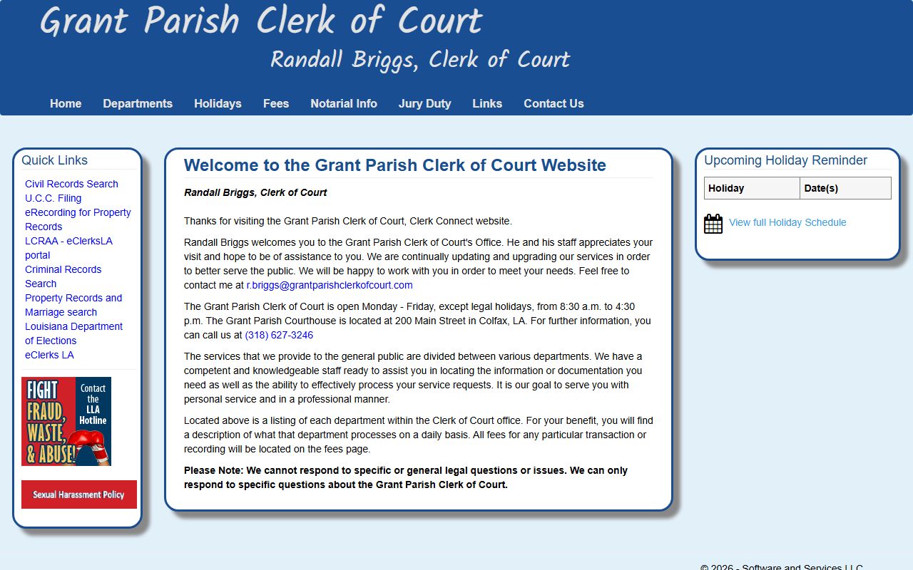 Grant Parish Clerk of Court website for deed records in Colfax Louisiana