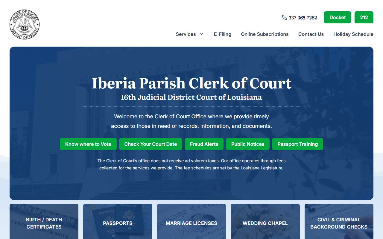 Iberia Parish Clerk of Court website for deed records in New Iberia Louisiana
