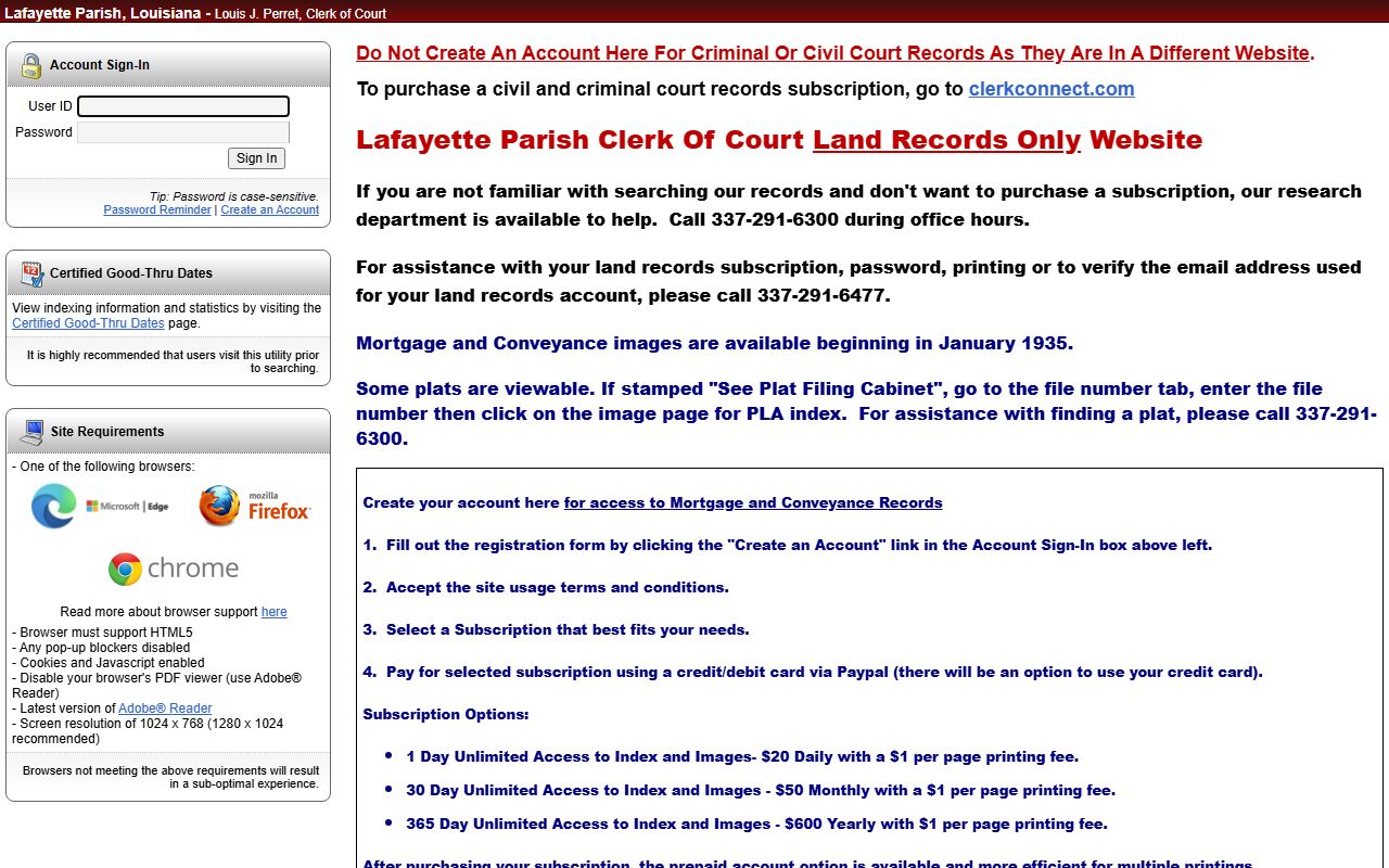 Lafayette Parish eSearch Land Records portal for deed records in Lafayette Louisiana