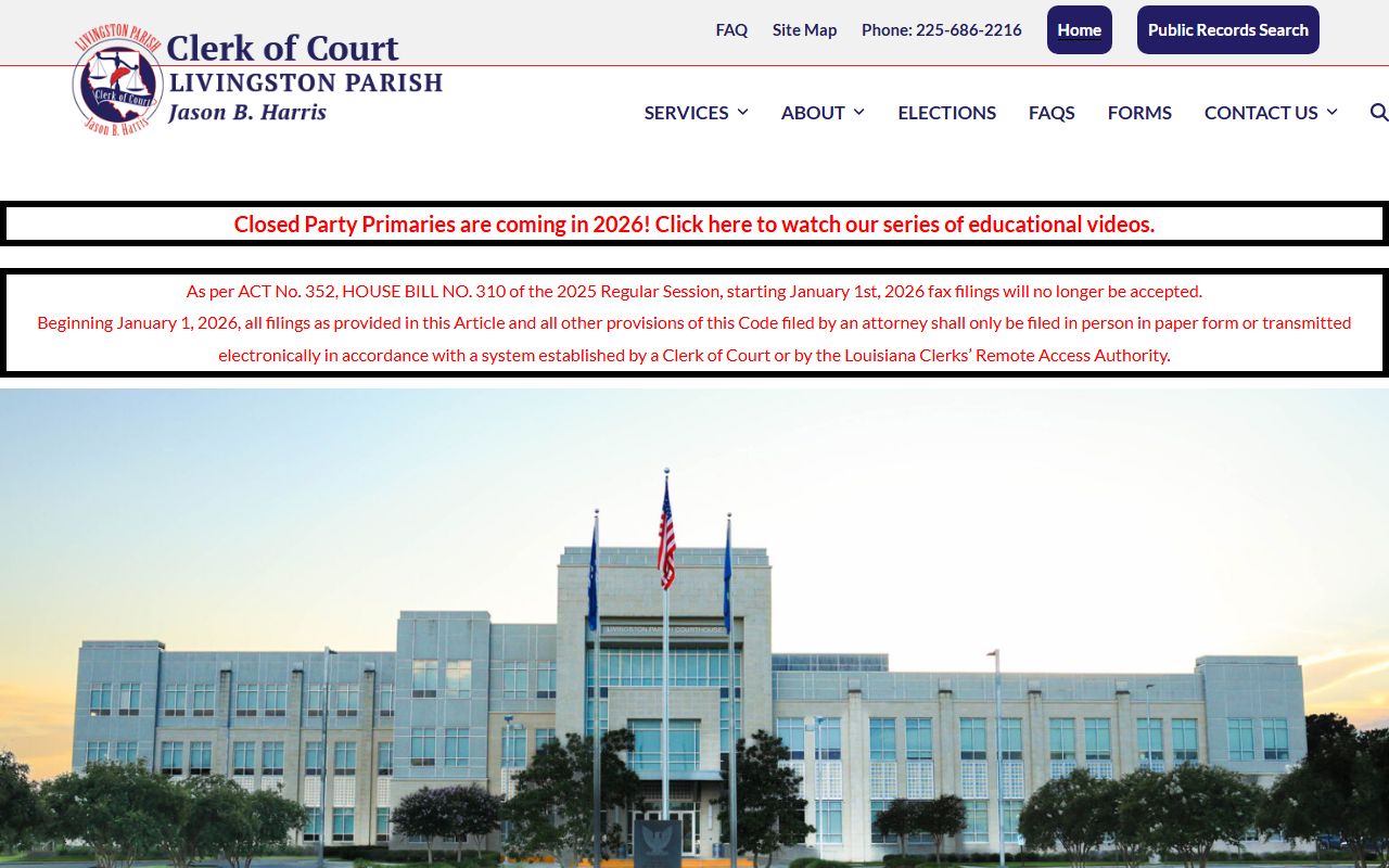Livingston Parish Clerk of Court website for deed records in Livingston Louisiana
