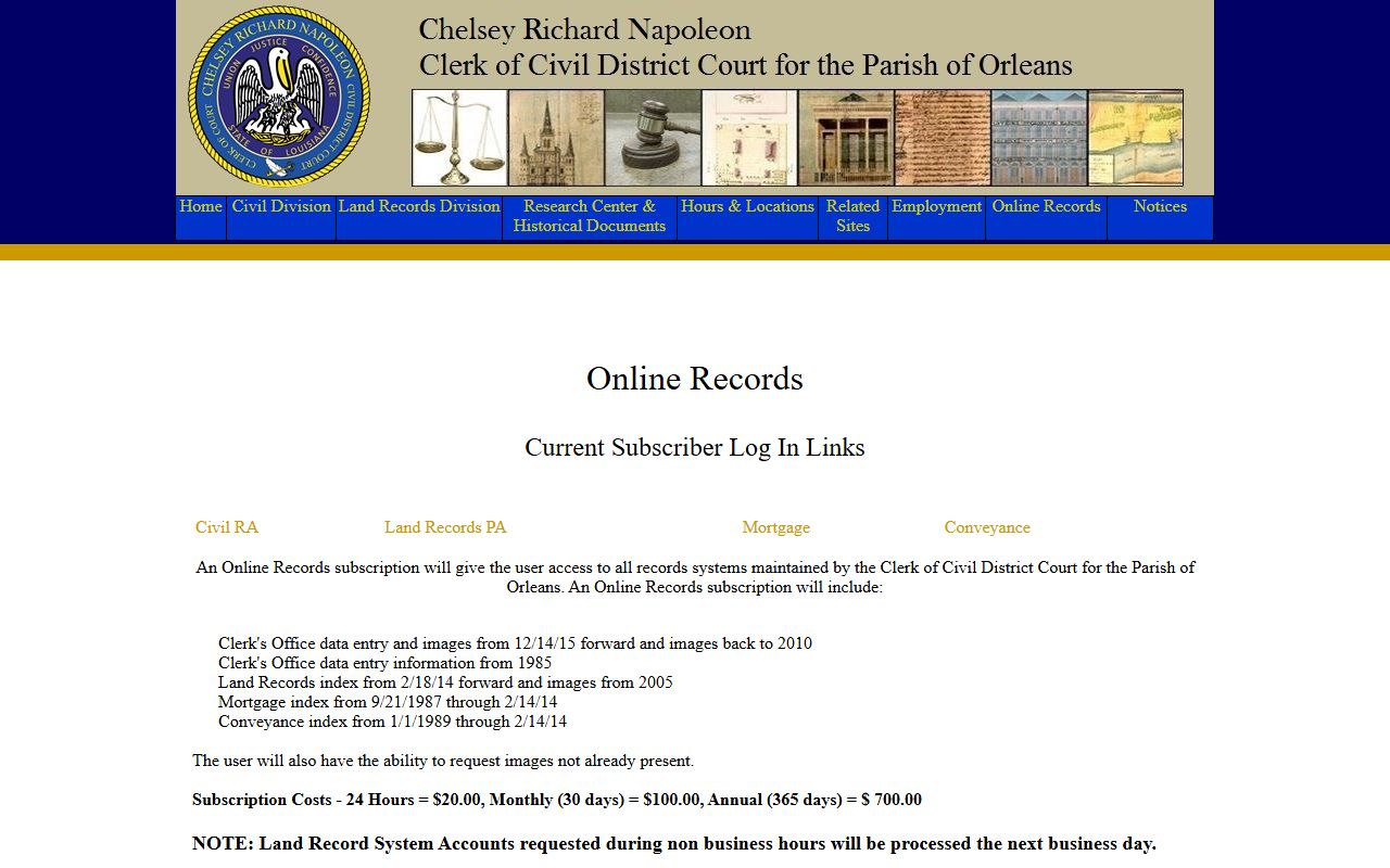 Orleans Parish online records portal for deed records in New Orleans Louisiana