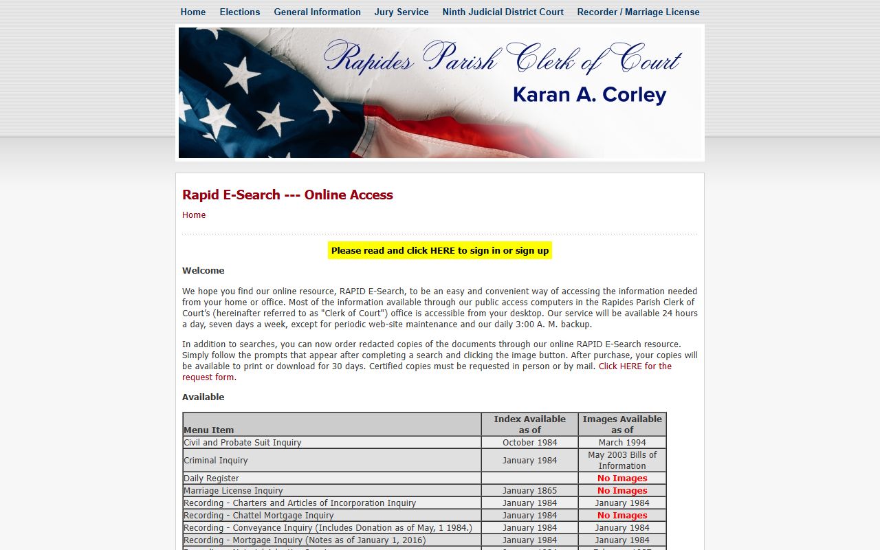 RAPID E-Search portal for Rapides Parish deed records in Alexandria Louisiana