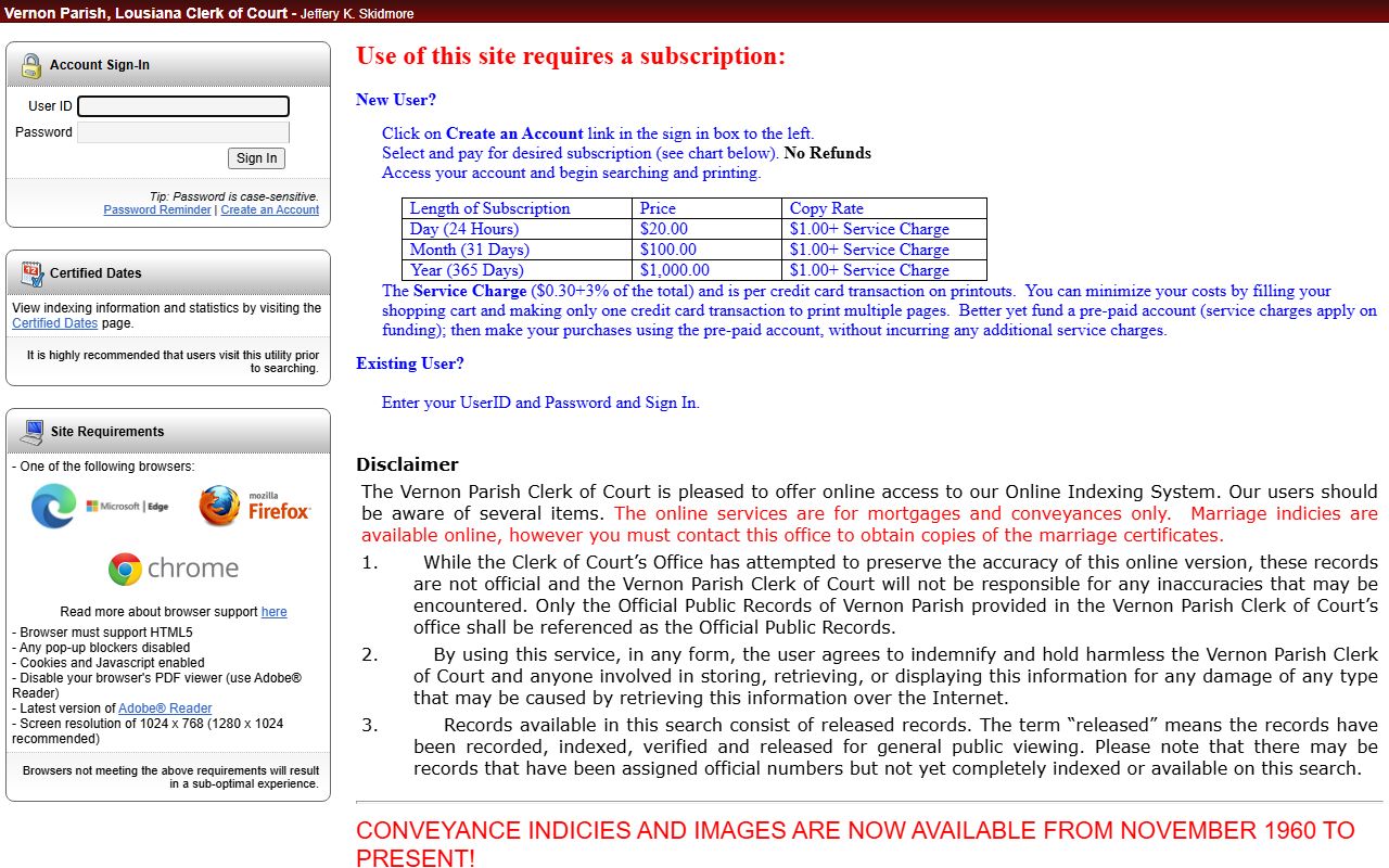 Vernon Parish online records portal for deed records in Leesville Louisiana