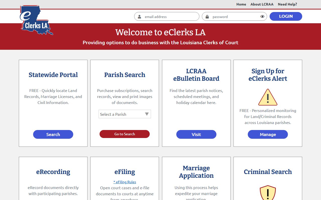 eClerks LA statewide portal for searching Louisiana deed records