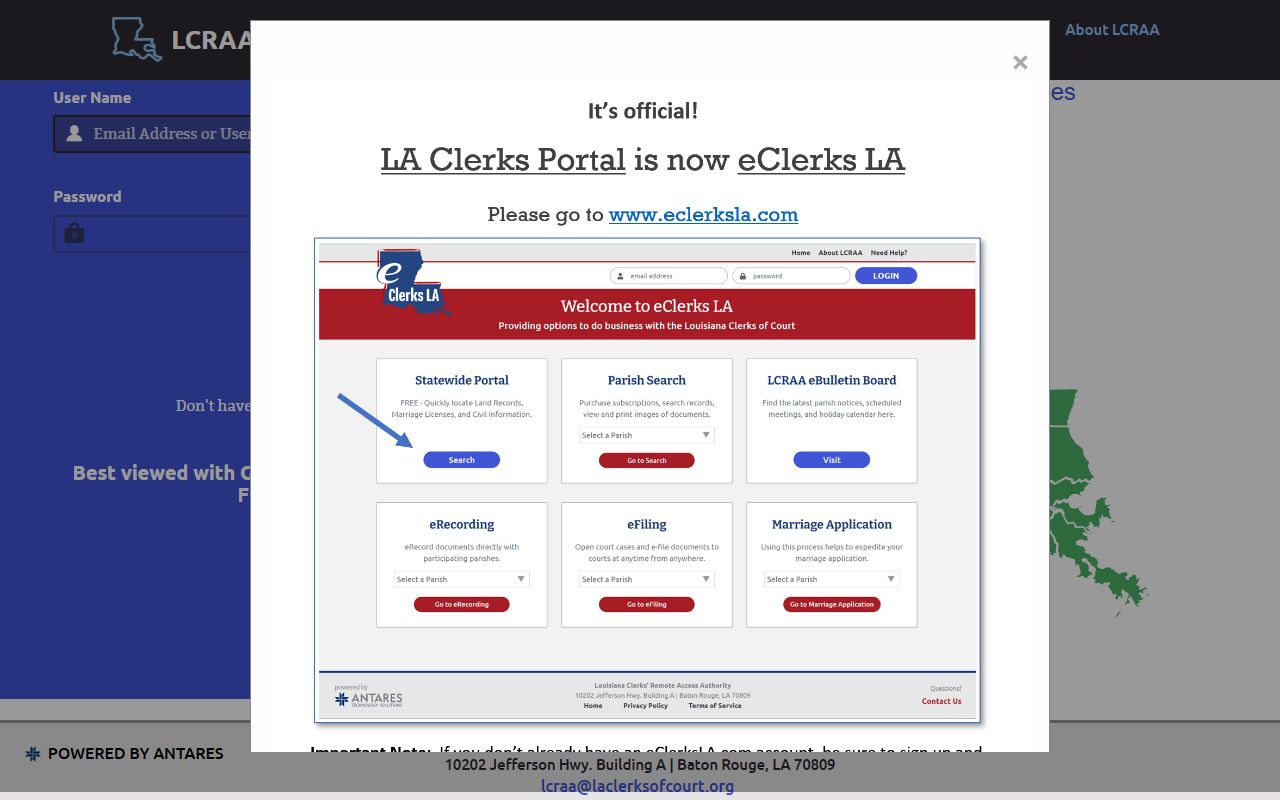 Louisiana Clerks Portal statewide information resource for deed records