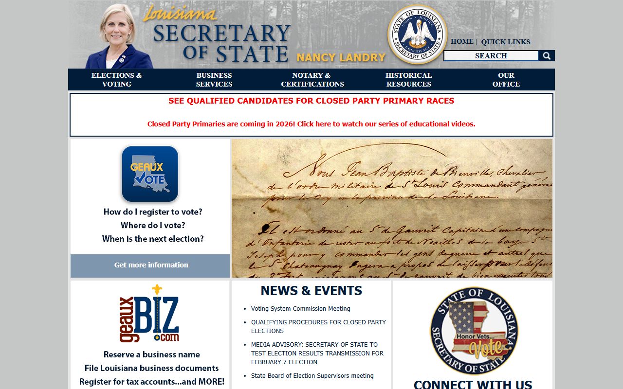 Louisiana Secretary of State website for UCC and business records related to deed records