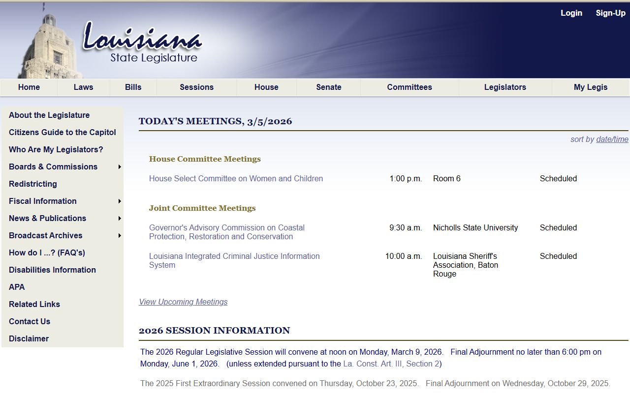 Louisiana State Legislature website showing deed recording statutes